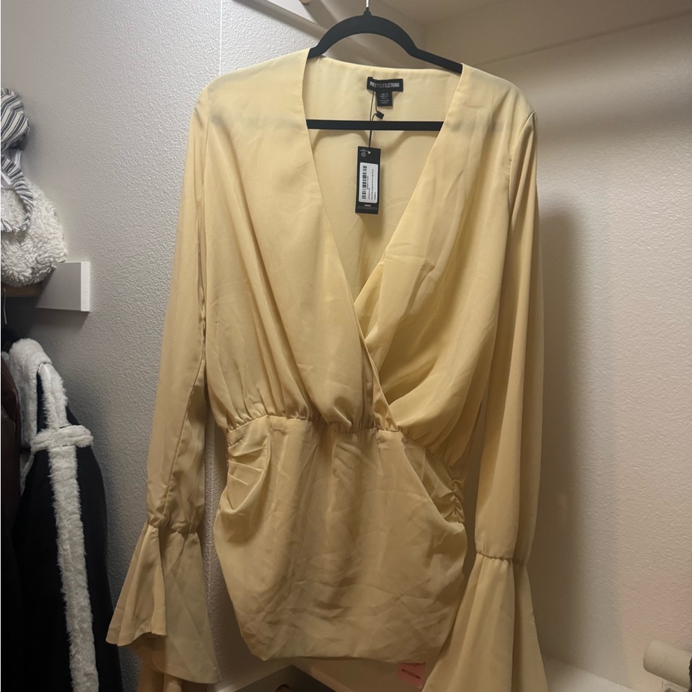 Never Worn | Tags On | PLT Yellow Wrap Blouse with Flared Sleeves